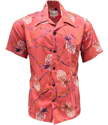 UniJames Retro Pineapple Bamboo - Coral Short Sleeve Hawaiian Shirt