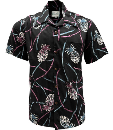 UniJames Retro Pineapple Bamboo - Midnight Short Sleeve Hawaiian Shirt