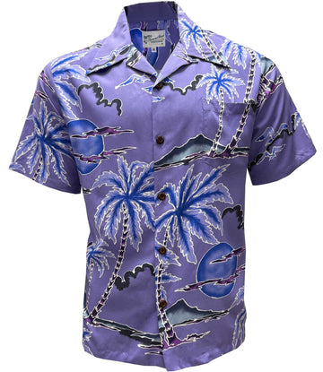 UniJames Retro Scenic Palm - Purple Short Sleeve Hawaiian Shirt