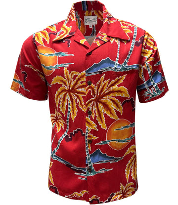 UniJames Retro Scenic Palm - Fire Short Sleeve Hawaiian Shirt