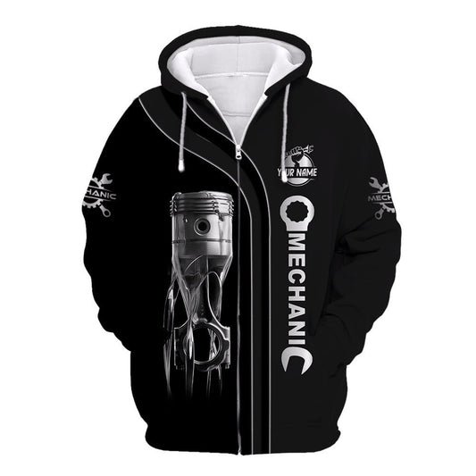 UniJames Mechanic 3D Zipper Hoodie Piston Custom Zipper Hoodie Gift For Mechanic