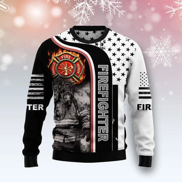UniJames Firefighter Awesome Ugly Christmas Sweater, Firefighter 3D Printed Graphic Long Sleeve Sweatshirts