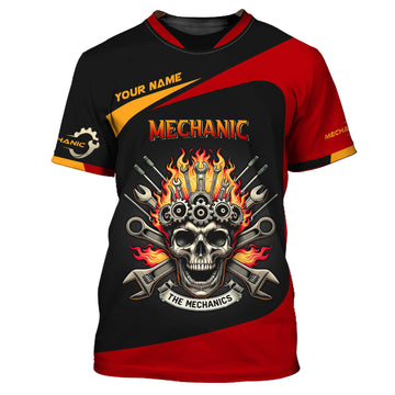 UniJames Skull Mechanic Custom Name 3D Full Print Shirt Gift For Mechanic