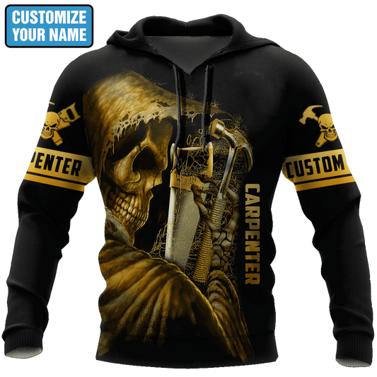 UniJames Personalized Name Carpenter Unisex Shirts Golden Skull