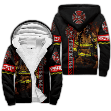 UniJames Brave Firefighter 3D All Over Printed For Men And Women Fleece Zip-Up Hoodie