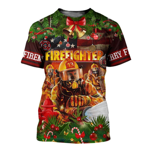 UniJames Christmas Firefighter 3D All Over Printed Shirts Hoodie