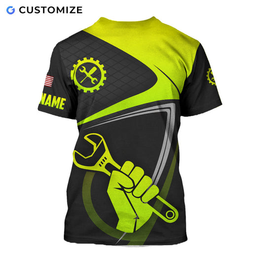 UniJames Mechanic Loves Work Green Personalized Name Flag 3D Over Printed Shirts No