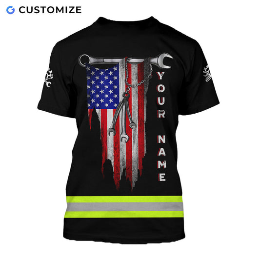 UniJames Proud To Be US Mechanic Personalized Name 3D Over Printed Shirts No