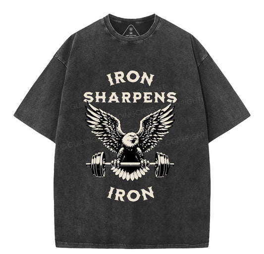 Iron Sharpens Christian Washed T-Shirt Sale - GuidingCross