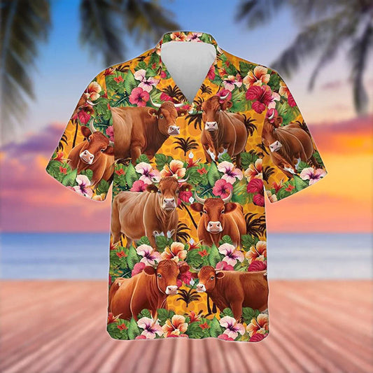 Uni Red Angus Cattle 3D Hawaiian Flower Shirt