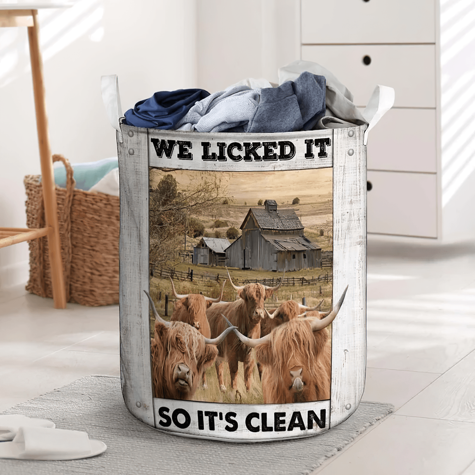 Cow In Grass Print Laundry Basket
