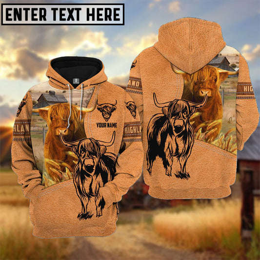 Uni Farm Personalized Name Highland Light Brown Pattern 3D Hoodie