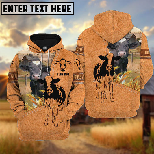 Uni Farm Personalized Name Holstein Light Brown Pattern 3D Hoodie