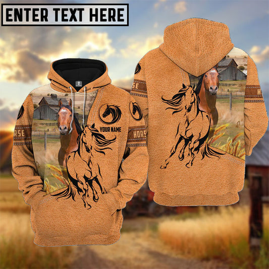 Uni Farm Personalized Name Horse Light Brown Pattern 3D Hoodie