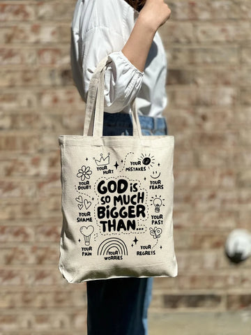 God is so Much Bigger Than Tote Bag, Motivational tote bag, Believe Jesus Tote Bag, Gift Tote Bag, Casual Canvas Tote, Women Shoulder Bag