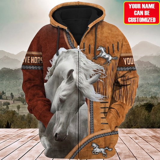 Uni Custom Name White Horse Lovers 3D Hoodie