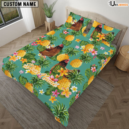 Uni Chicken Pineapple Pattern Custom Name Bedding Set