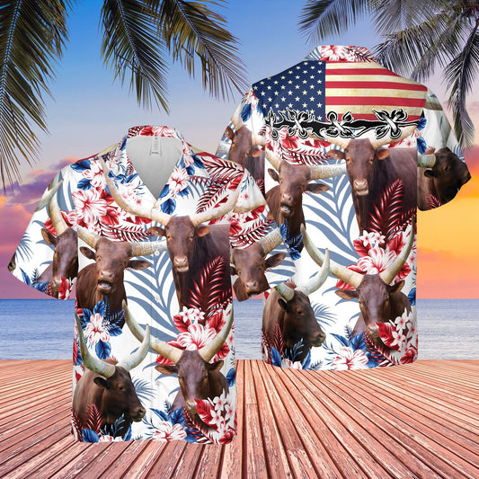 Unique Watusi American Flag Hawaiian Flowers Hawaiian Shirt