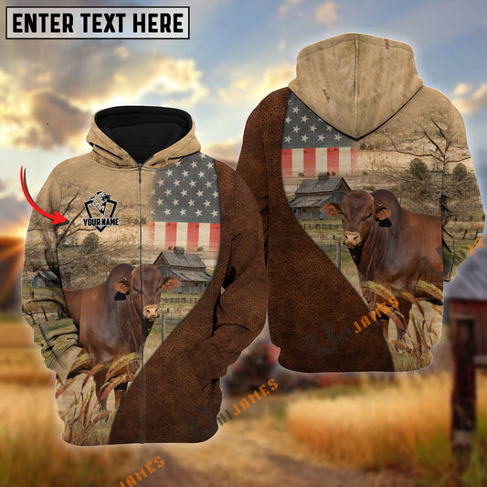 Uni Personalized Name Beefmaster Cattle USA Flag Hoodie