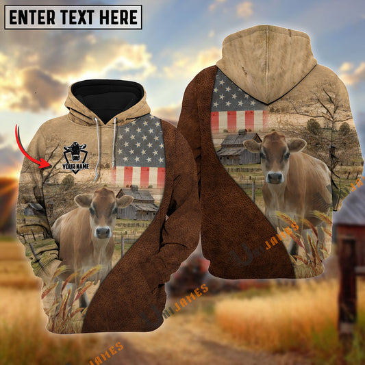 Uni Personalized Name Jersey Cattle USA Flag Hoodie