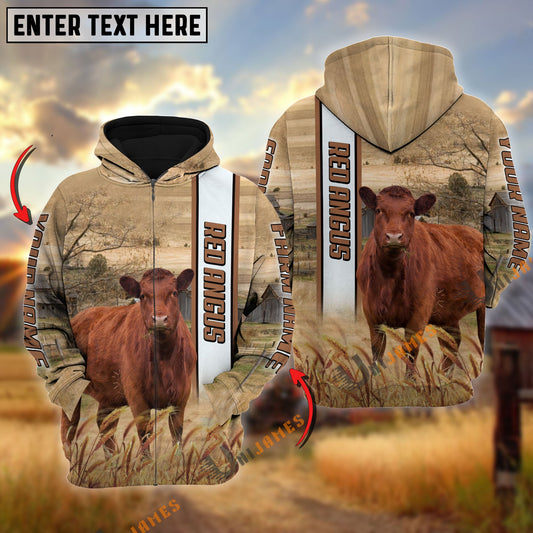 Uni Red Angus Happy Farm Life Personalized Name, Farm Name 3D Hoodie