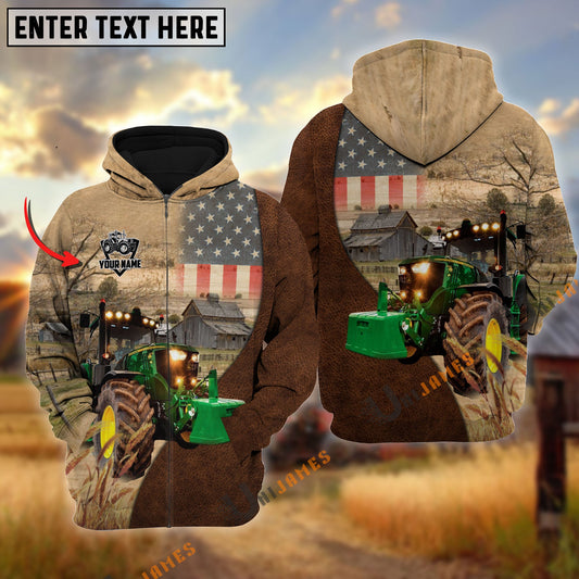 Uni Personalized Name Tractor Cattle USA Flag Hoodie