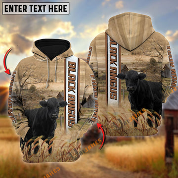 Uni Black Angus Happy Farm Life Personalized Name, Farm Name 3D Hoodie