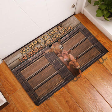 Uni Red Angus Window Pattern Custom Name Doormat