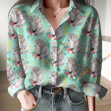 Unique Vintage Floral Horses Pattern Casual Shirt