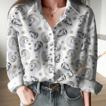 Unique Horse Pattern White Casual Shirt