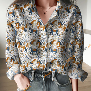 Unique Horse Flower Pattern Casual Shirt