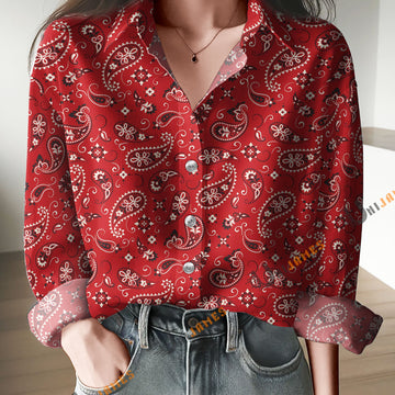 Unique Bandana Pattern Red Casual Shirt
