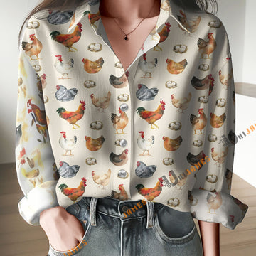 Unique Watercolor Allover Chicken Farm Casual Shirt