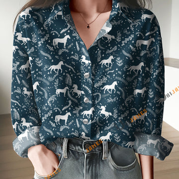 Unique Horse Navy Pattern Casual Shirt