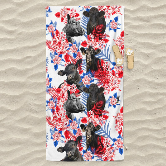 Black Angus Cattle Hawaiian Inspiration Beach Towel
