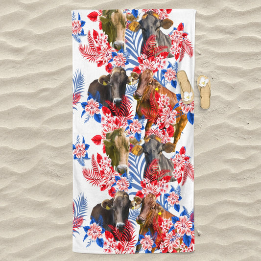 Brown Swiss Cattle Hawaiian Inspiration Beach Towel