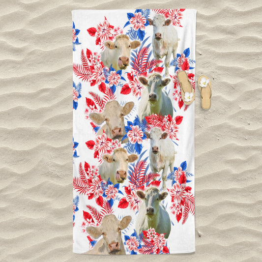 Charolais Cattle Hawaiian Inspiration Beach Towel