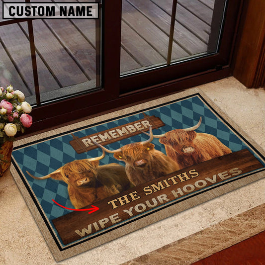 Uni Highland Wipe Your Hooves Custom Name Doormat