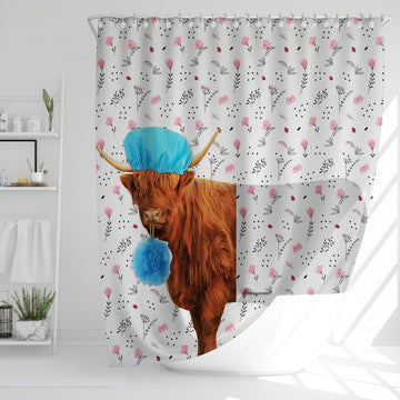 Uni Highland Cattle Flower 3D Shower Curtain