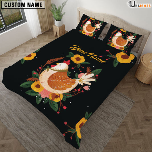 Uni Chicken Black Art Pattern Custom Name Bedding Set