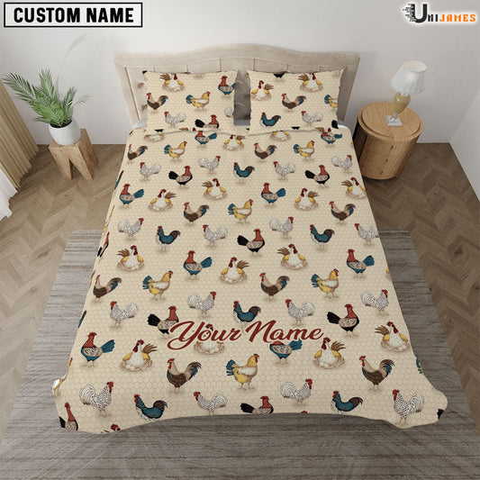 Uni Chicken Brown Pattern Custom Name Bedding Set