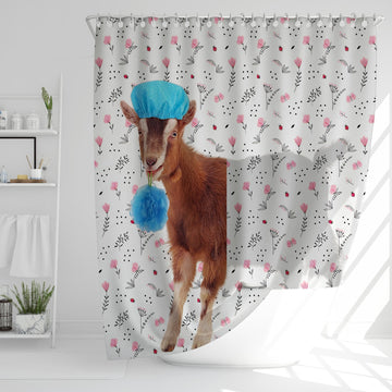 Uni Goat Flower 3D Shower Curtain