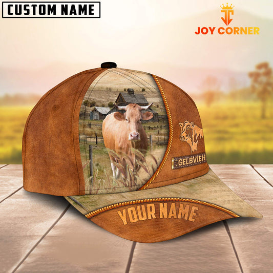 Uni Custom Name Gelbvieh Leather Pattern Cap