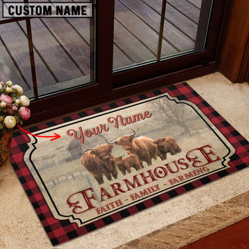 Uni Highland Faith Family Farming Custom Name Doormat