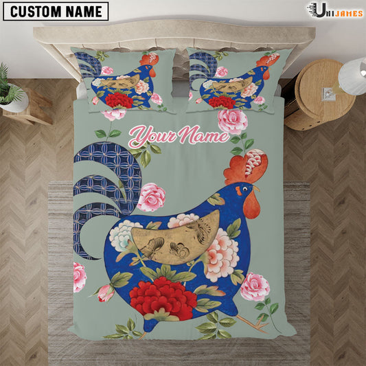 Uni Chicken Blue Art Pattern Custom Name Bedding Set
