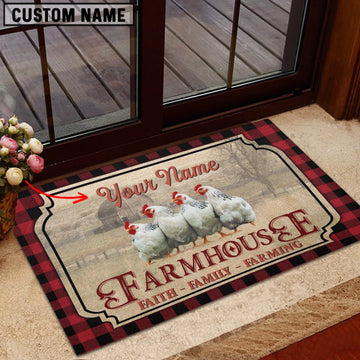 Uni Chicken Faith Family Farming Custom Name Doormat