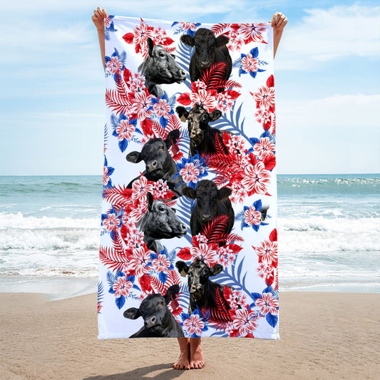 Black Angus Cattle Hawaiian Inspiration Beach Towel