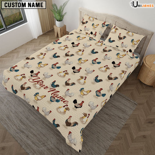 Uni Chicken Brown Pattern Custom Name Bedding Set