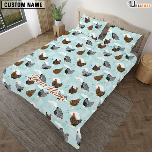 Uni Chicken Light Blue Custom Name Bedding Set