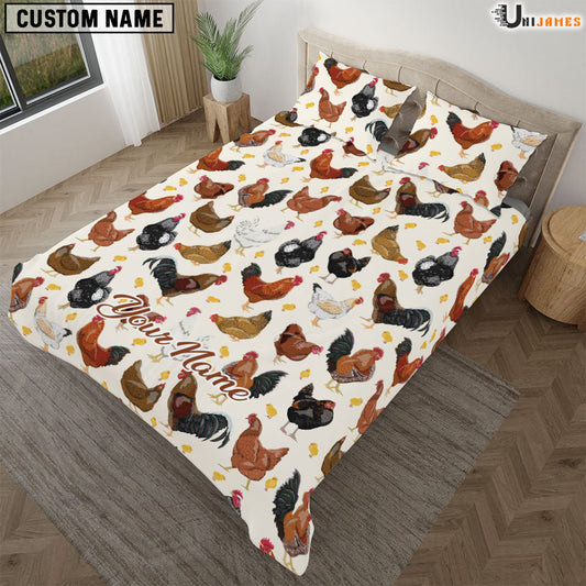 Uni Chicken Happy Pattern Custom Name Bedding Set